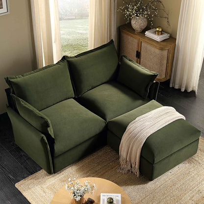 Canapé sectionnel Byron Pillow Edge en velours vert mousse, méridienne 2 places