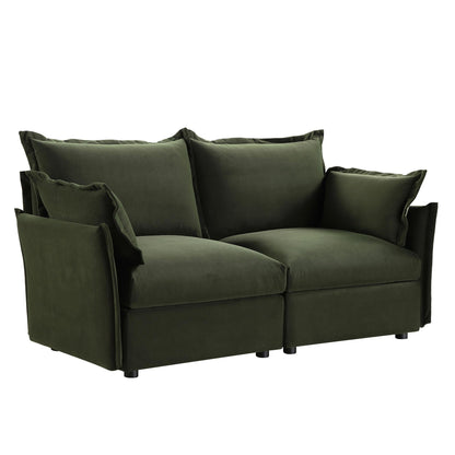 Canapé sectionnel Byron Pillow Edge en velours vert mousse, 2 places
