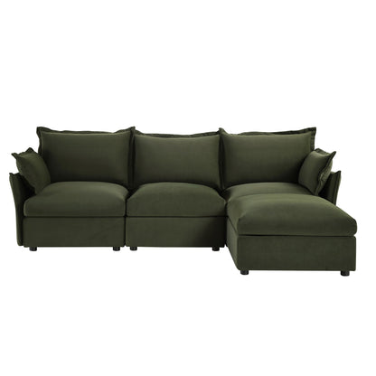Canapé sectionnel Byron Pillow Edge en velours vert mousse, méridienne 3 places