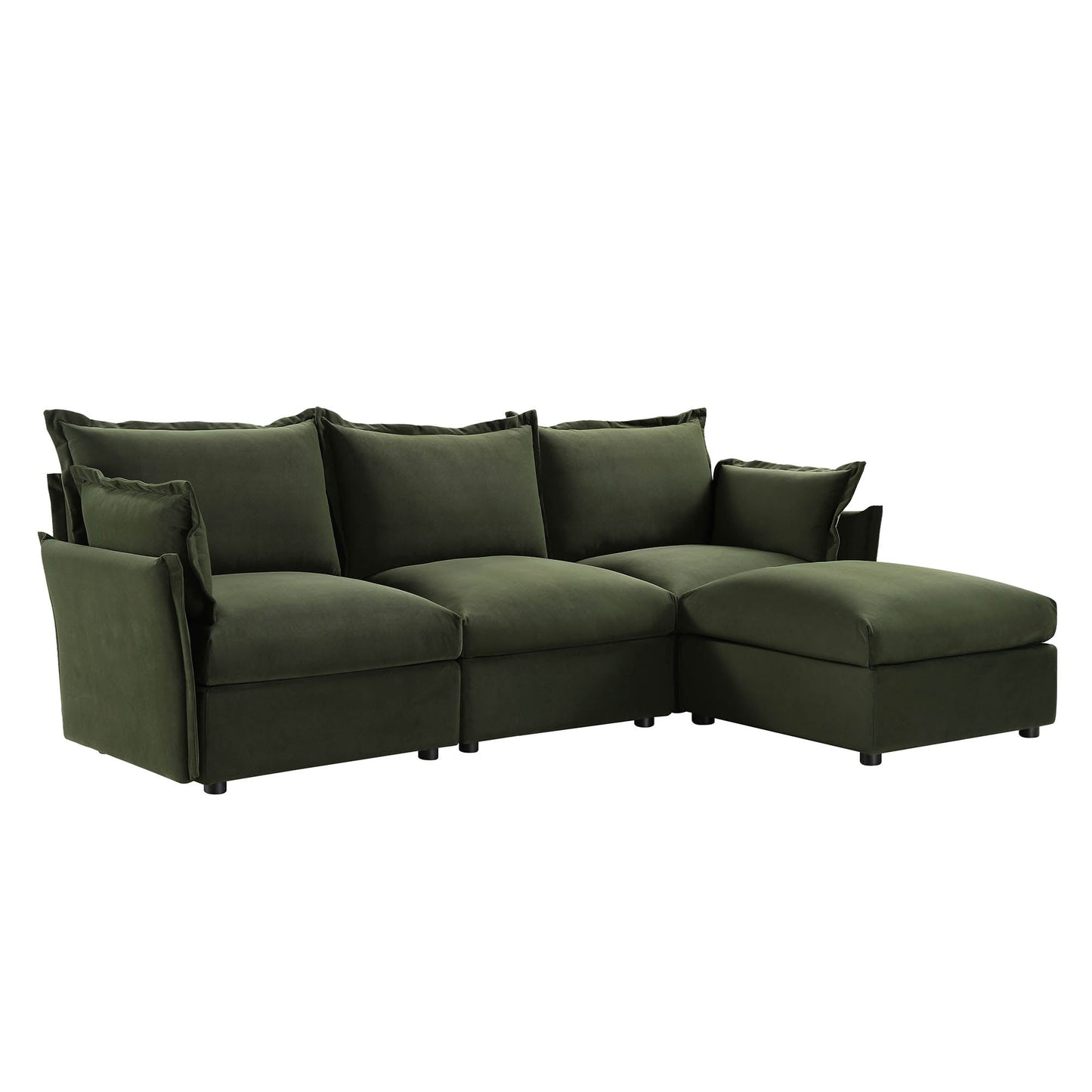 Canapé sectionnel Byron Pillow Edge en velours vert mousse, méridienne 3 places