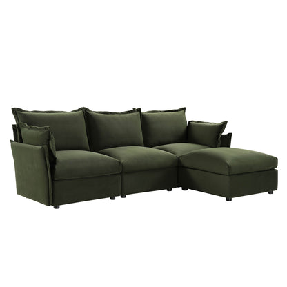 Canapé sectionnel Byron Pillow Edge en velours vert mousse, méridienne 3 places
