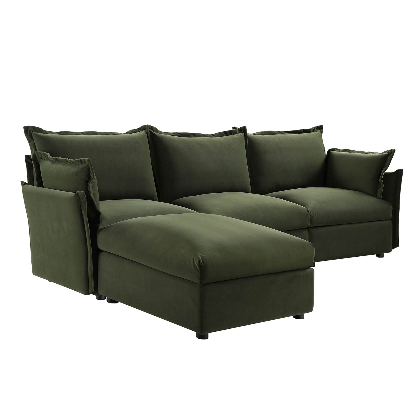 Canapé sectionnel Byron Pillow Edge en velours vert mousse, méridienne 3 places