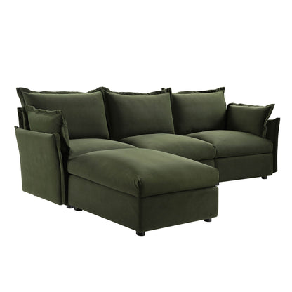 Canapé sectionnel Byron Pillow Edge en velours vert mousse, méridienne 3 places
