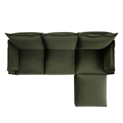 Canapé sectionnel Byron Pillow Edge en velours vert mousse, méridienne 3 places