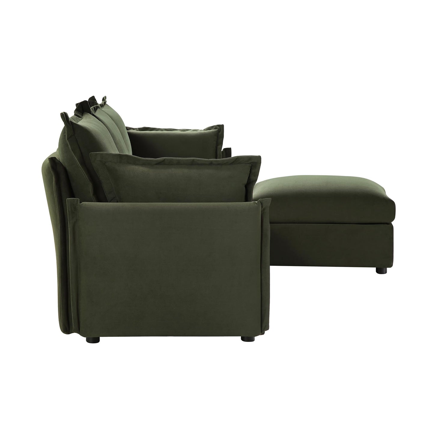 Canapé sectionnel Byron Pillow Edge en velours vert mousse, méridienne 3 places