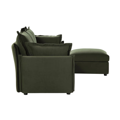 Canapé sectionnel Byron Pillow Edge en velours vert mousse, méridienne 3 places