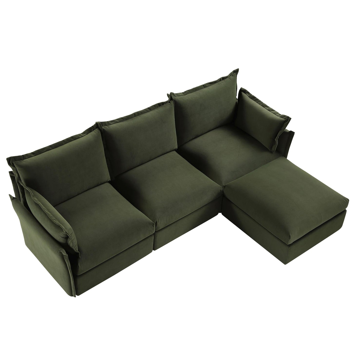Canapé sectionnel Byron Pillow Edge en velours vert mousse, méridienne 3 places