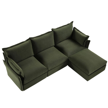 Canapé sectionnel Byron Pillow Edge en velours vert mousse, méridienne 3 places