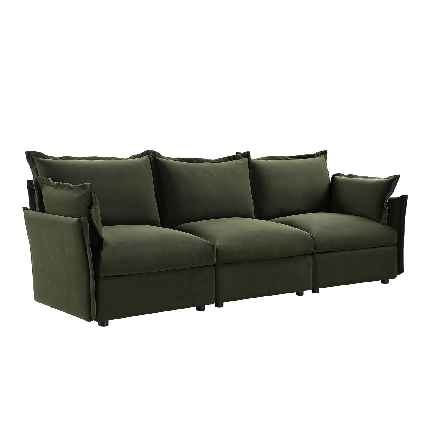 Canapé sectionnel Byron Pillow Edge en velours vert mousse, 3 places