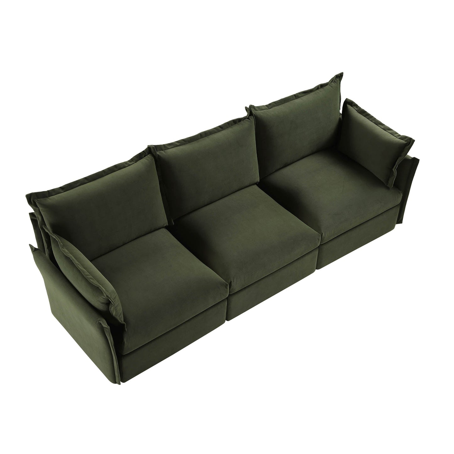 Canapé sectionnel Byron Pillow Edge en velours vert mousse, 3 places