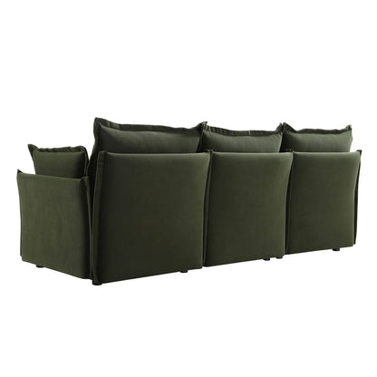 Canapé sectionnel Byron Pillow Edge en velours vert mousse, 3 places