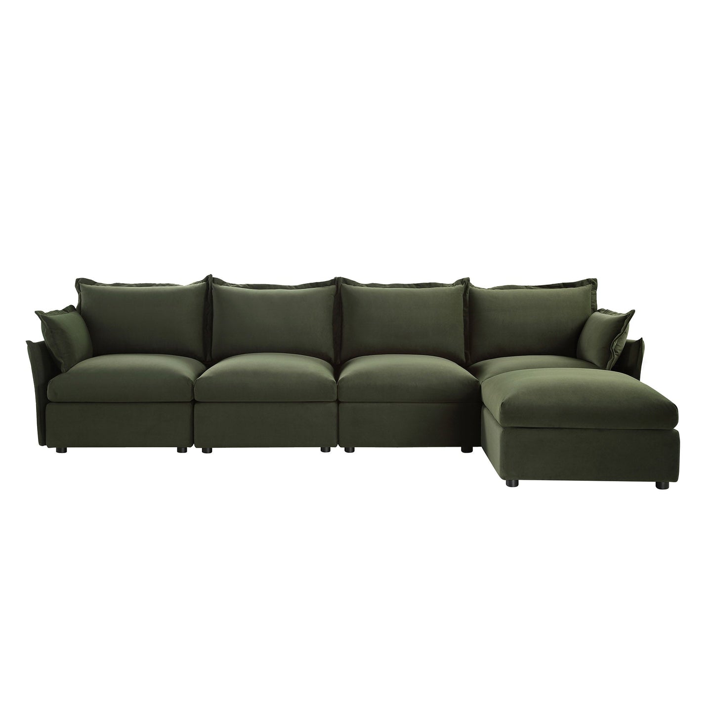 Canapé sectionnel Byron Pillow Edge en velours vert mousse, méridienne 4 places