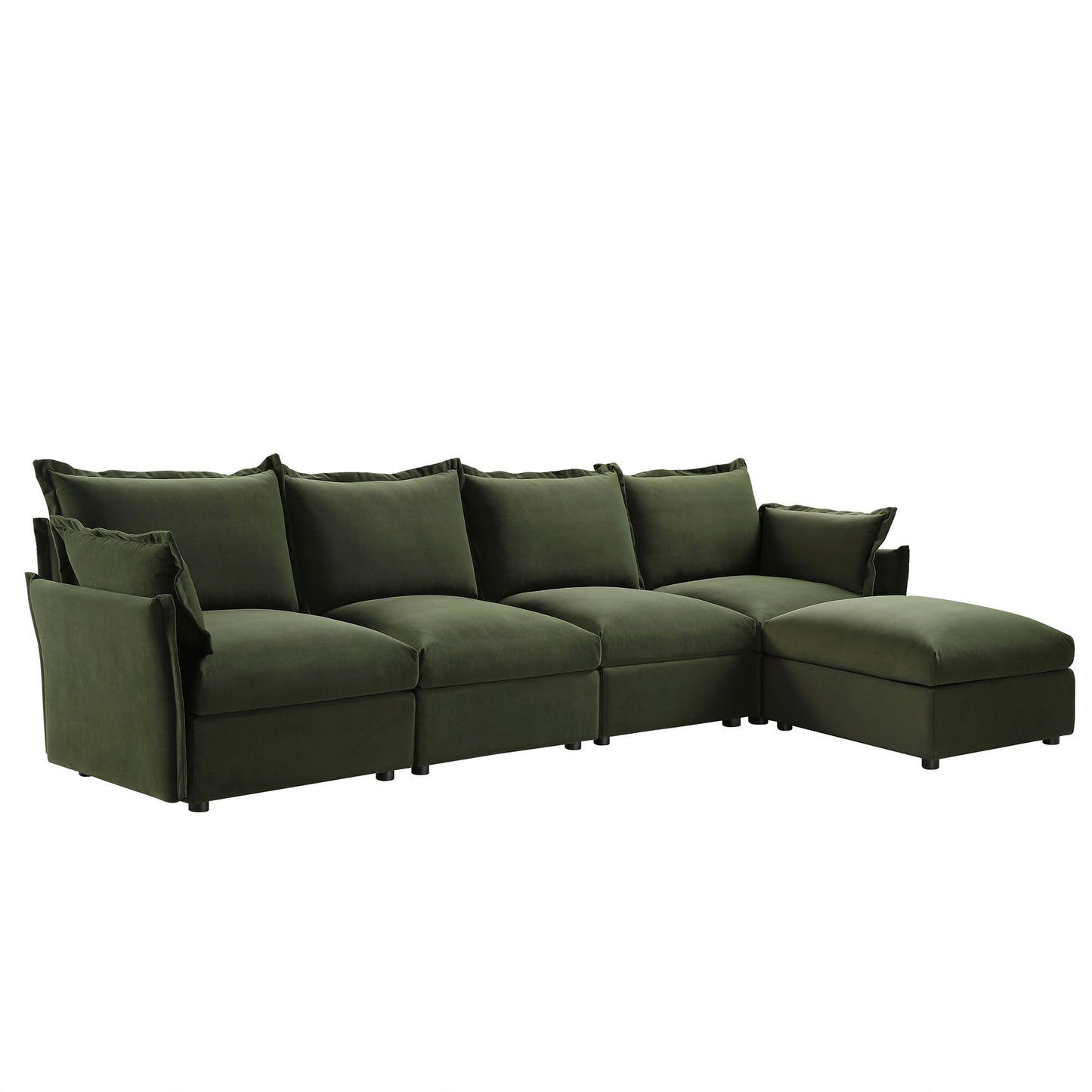 Canapé sectionnel Byron Pillow Edge en velours vert mousse, méridienne 4 places