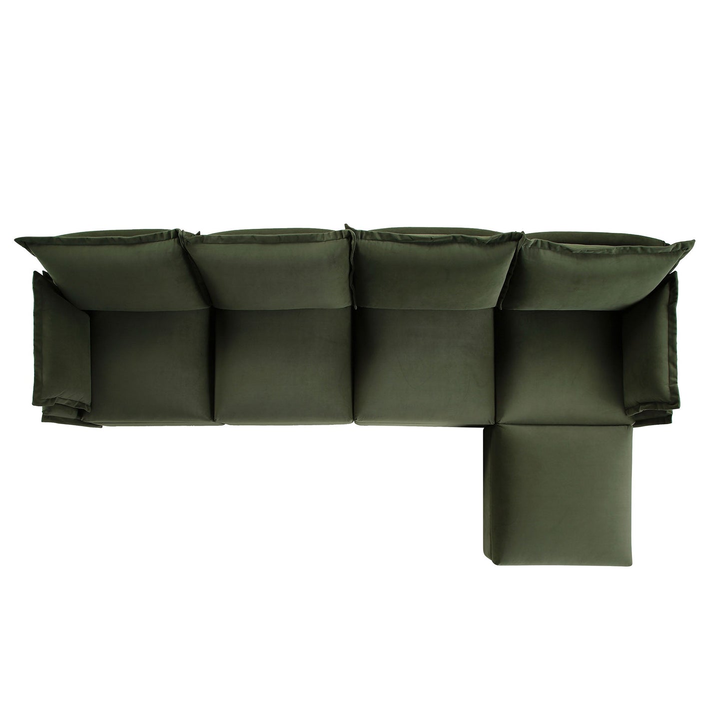Canapé sectionnel Byron Pillow Edge en velours vert mousse, méridienne 4 places
