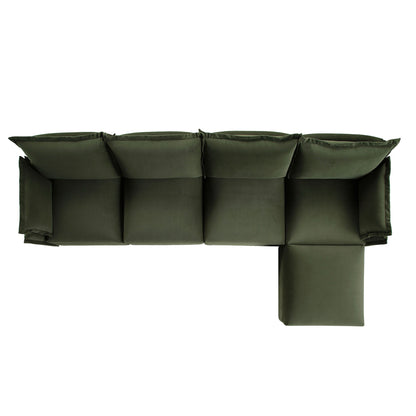 Canapé sectionnel Byron Pillow Edge en velours vert mousse, méridienne 4 places