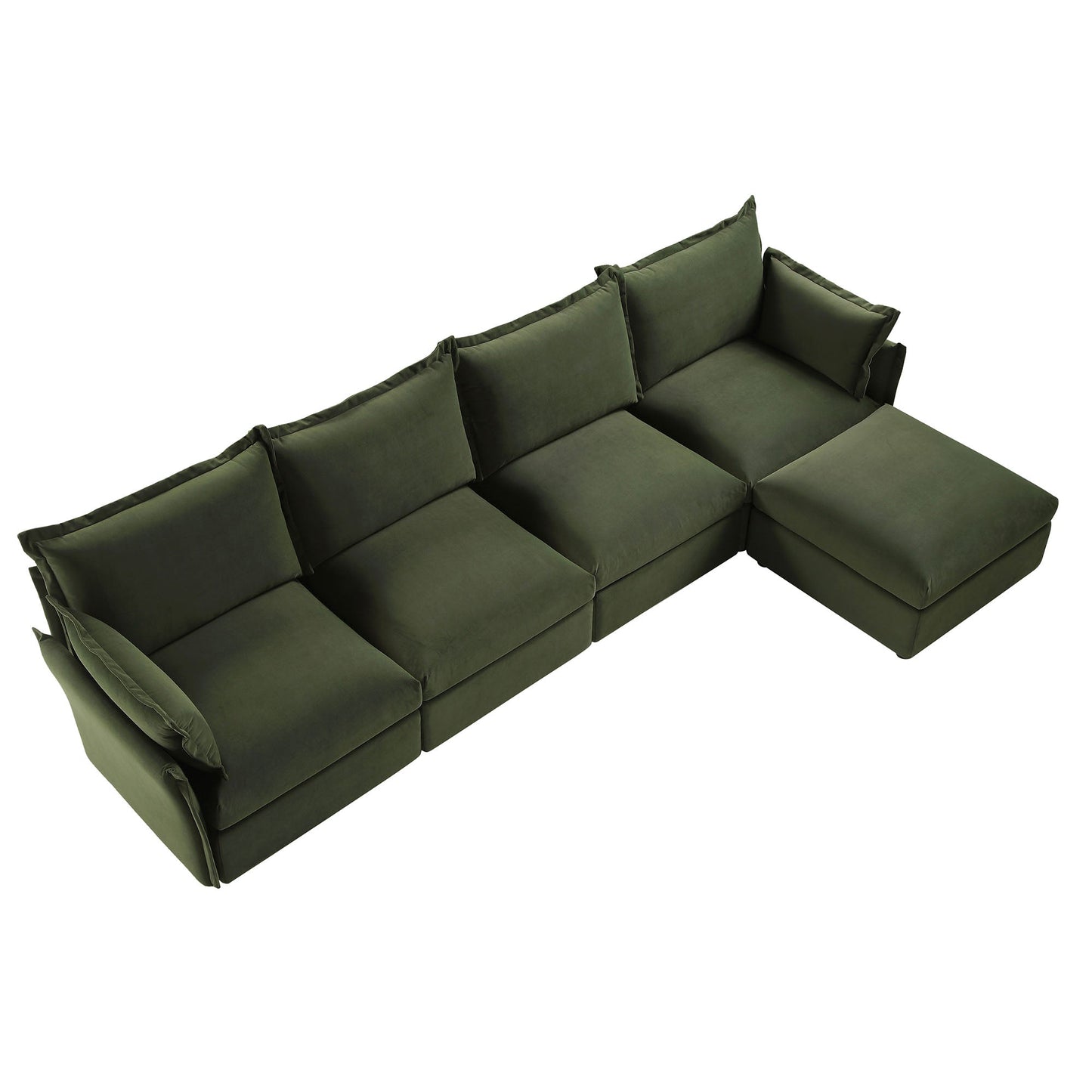 Canapé sectionnel Byron Pillow Edge en velours vert mousse, méridienne 4 places