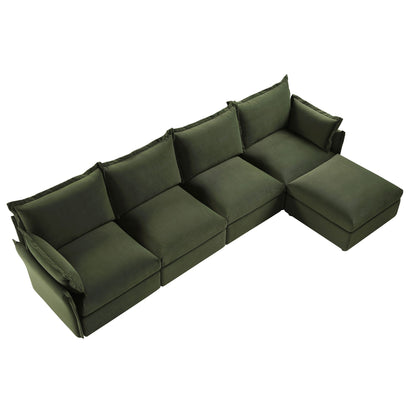 Canapé sectionnel Byron Pillow Edge en velours vert mousse, méridienne 4 places