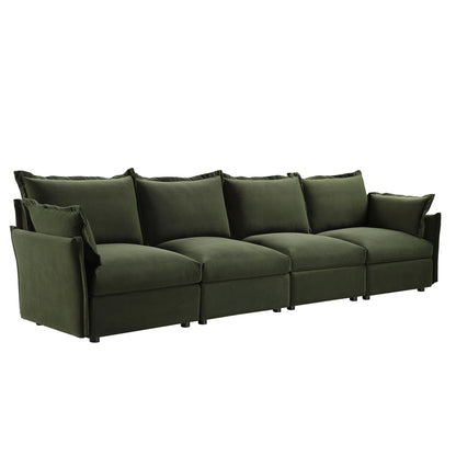 Canapé sectionnel Byron Pillow Edge en velours vert mousse, 4 places