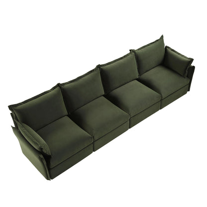 Canapé sectionnel Byron Pillow Edge en velours vert mousse, 4 places