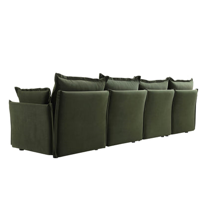 Canapé sectionnel Byron Pillow Edge en velours vert mousse, 4 places