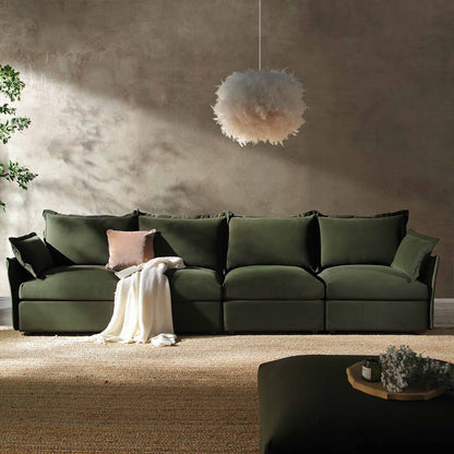 Canapé sectionnel Byron Pillow Edge en velours vert mousse, 4 places