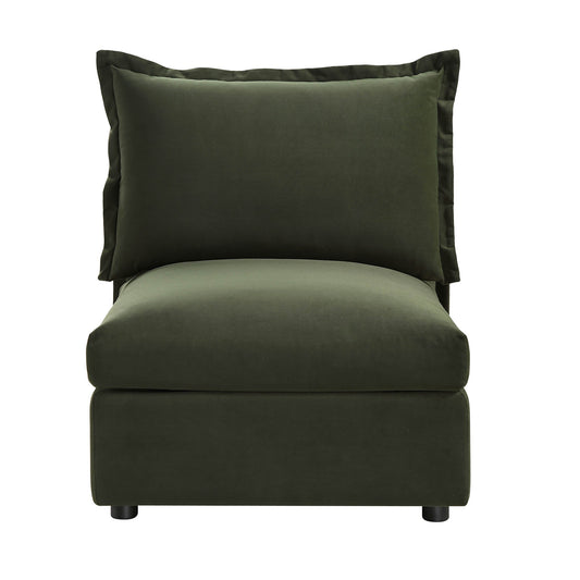 Canapé sectionnel Byron Pillow Edge en velours vert mousse, 1 place, sans accoudoirs
