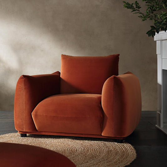Fauteuil Gianni, velours rouille