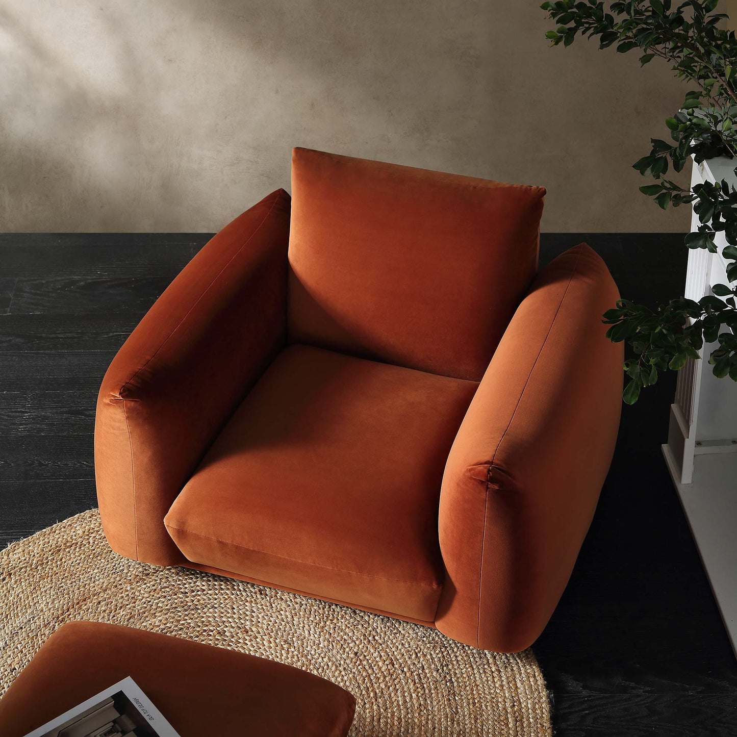 Fauteuil Gianni, velours rouille