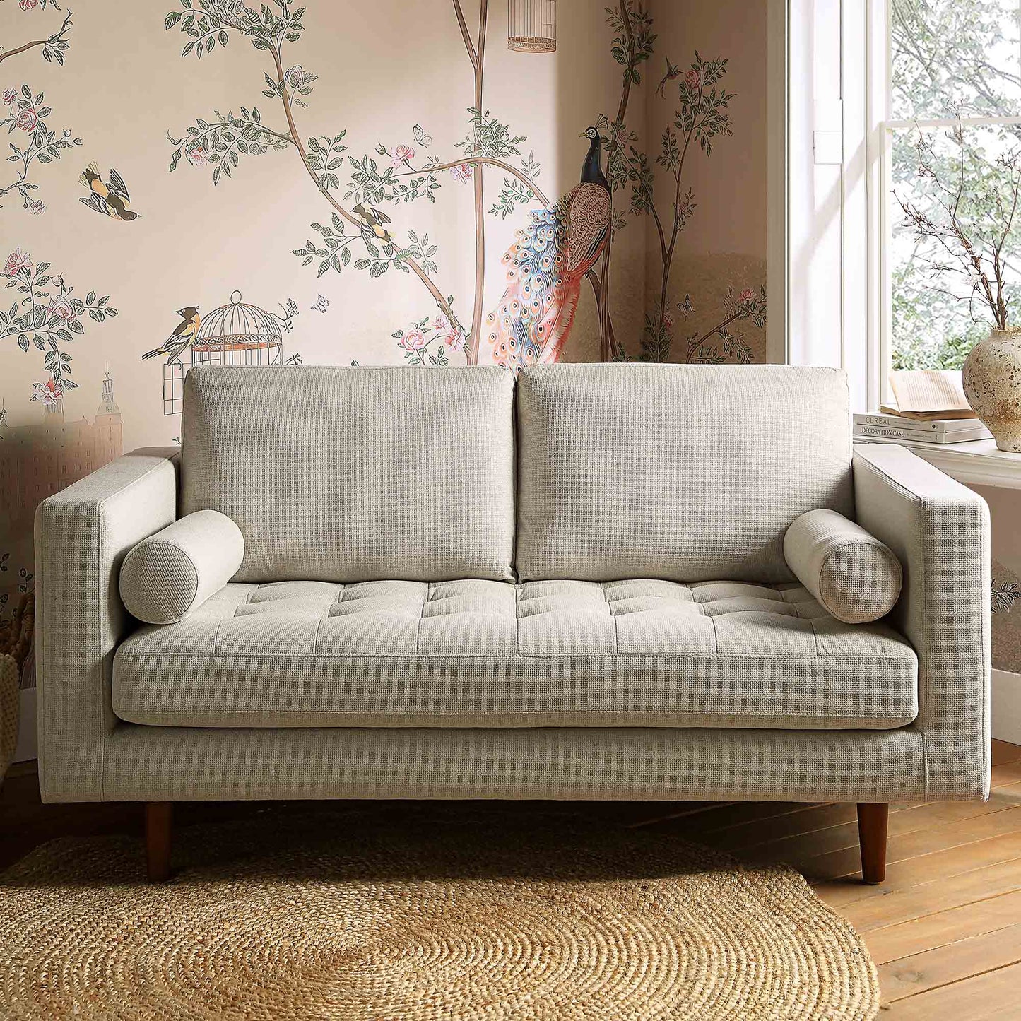 Canapé 2 places Henrietta, tissu tissé beige