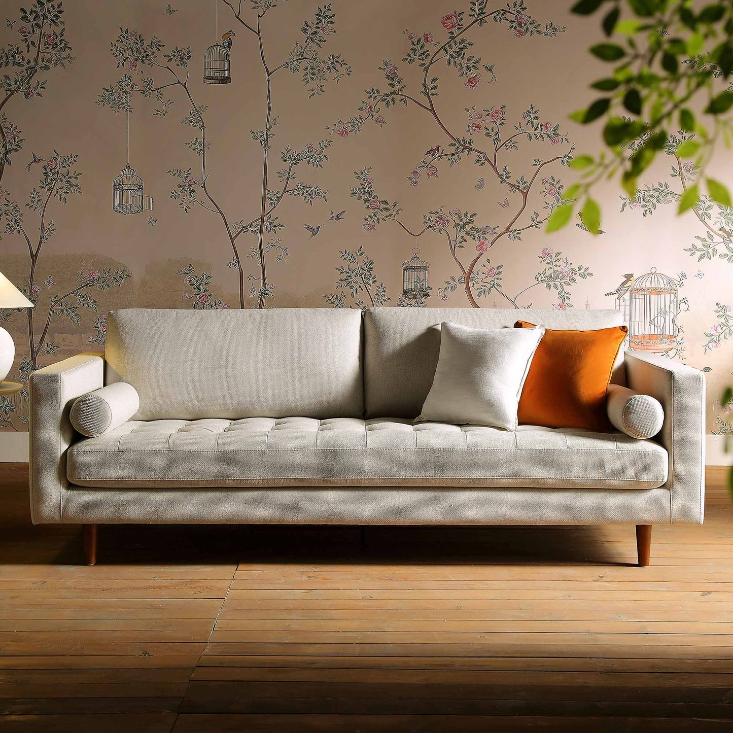 Grand canapé 3 places Henrietta, tissu tissé beige