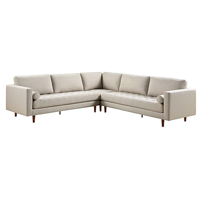 Canapé d'angle 5 places Henrietta, tissu tissé beige