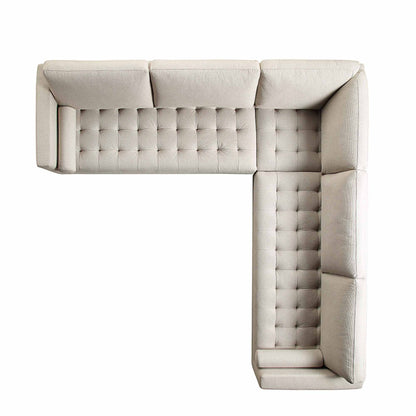 Canapé d'angle 5 places Henrietta, tissu tissé beige