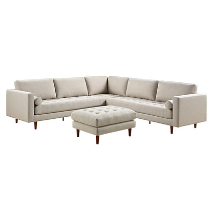 Canapé d'angle 5 places Henrietta, tissu tissé beige