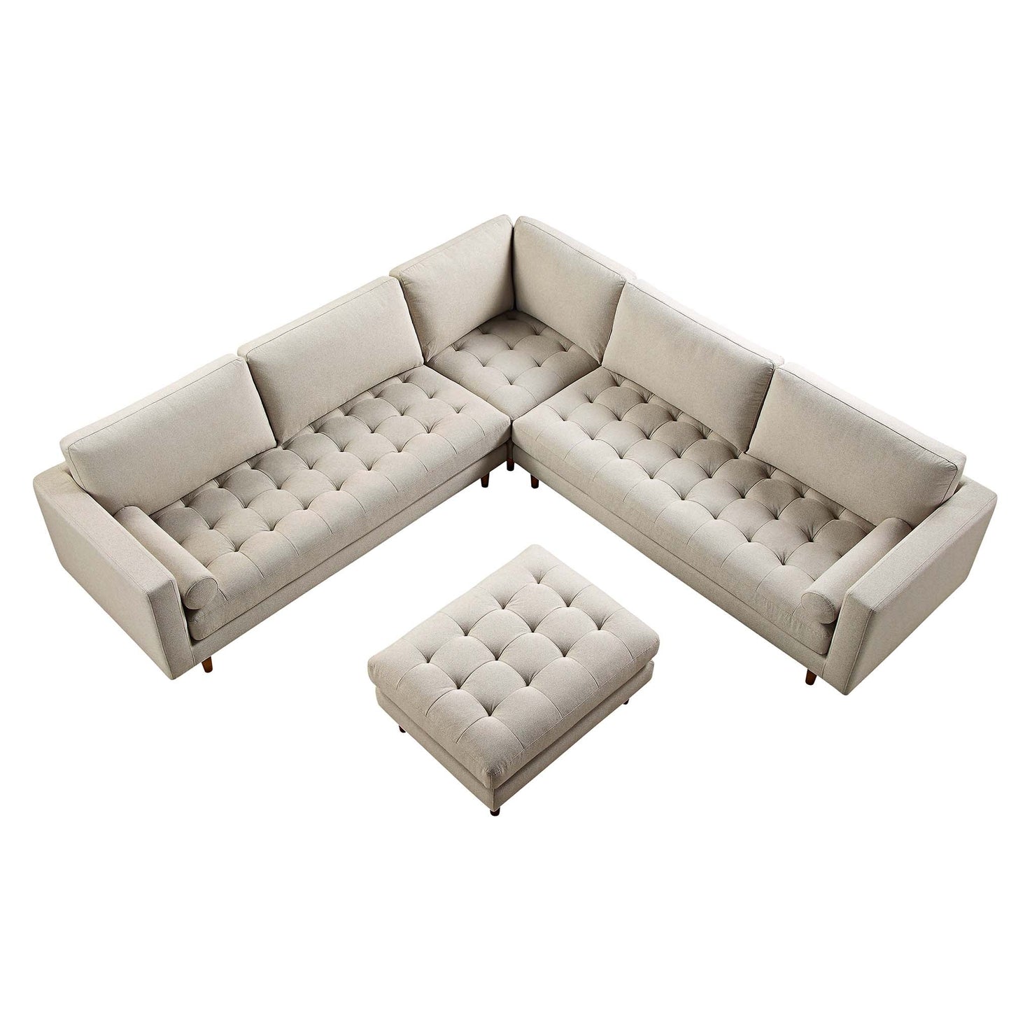 Canapé d'angle 5 places Henrietta, tissu tissé beige