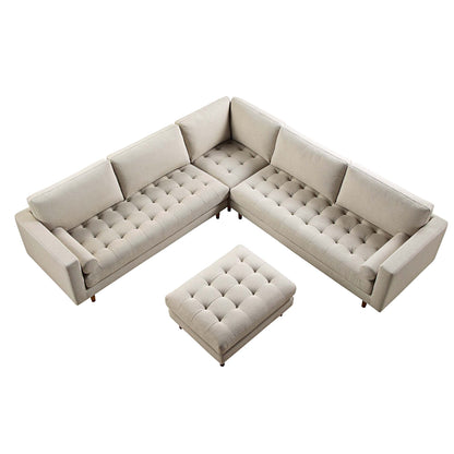 Canapé d'angle 5 places Henrietta, tissu tissé beige