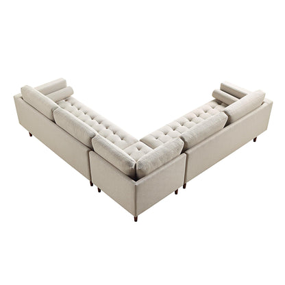 Canapé d'angle 5 places Henrietta, tissu tissé beige