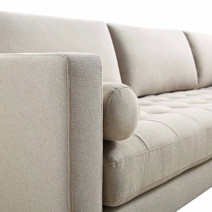 Canapé d'angle 5 places Henrietta, tissu tissé beige