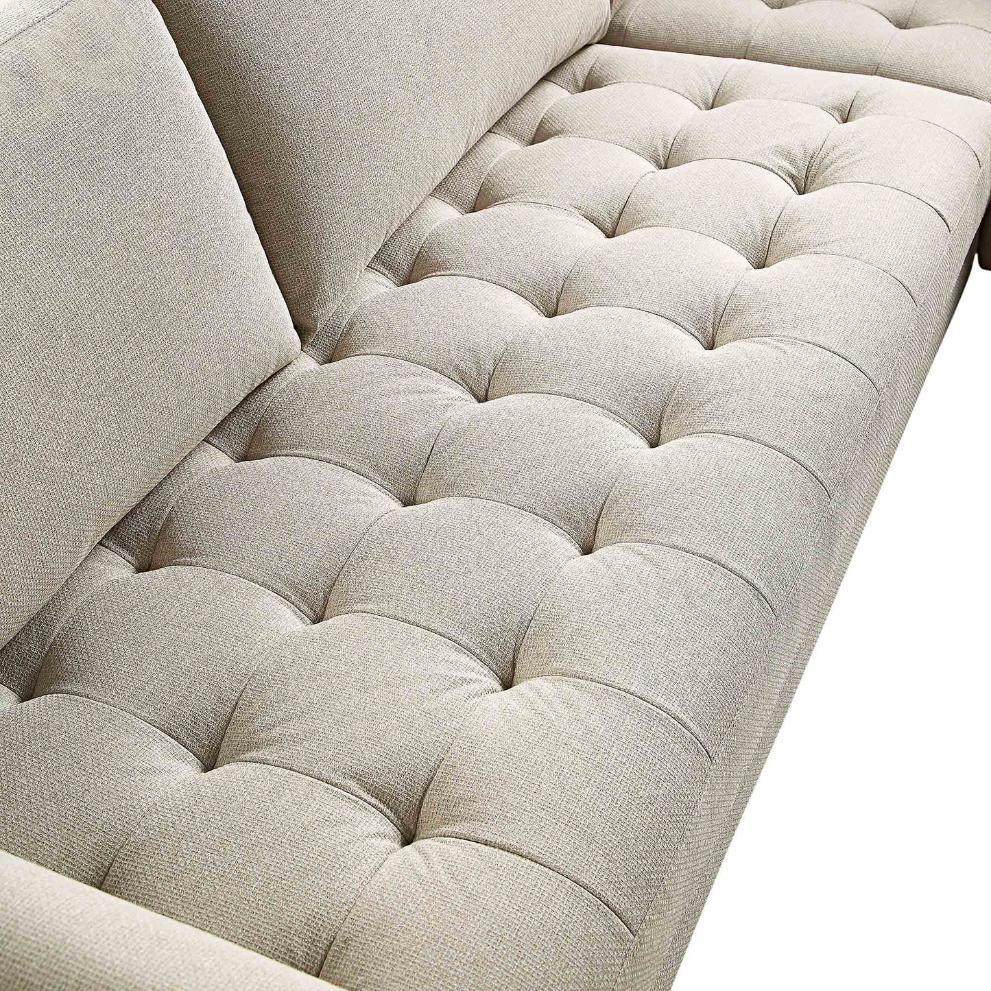 Canapé d'angle 5 places Henrietta, tissu tissé beige