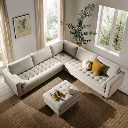 Canapé d'angle 5 places Henrietta, tissu tissé beige