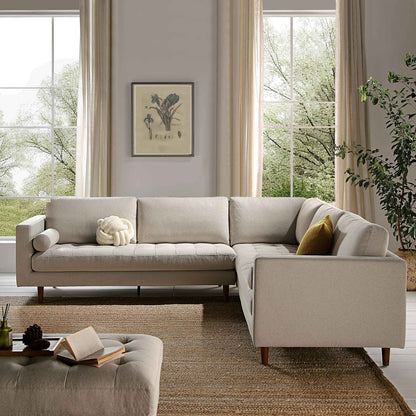 Canapé d'angle 5 places Henrietta, tissu tissé beige