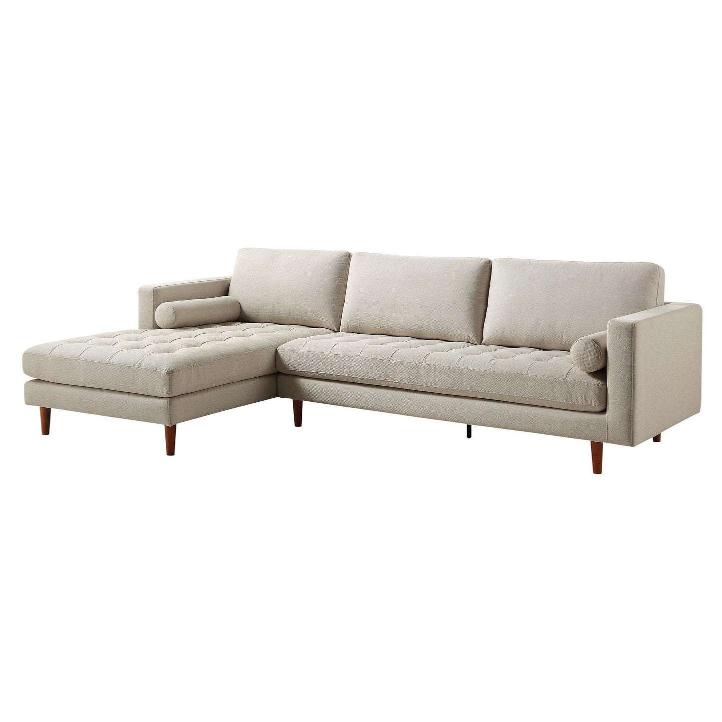 Canapé méridienne 4 places Henrietta en tissu tissé beige, orientation gauche