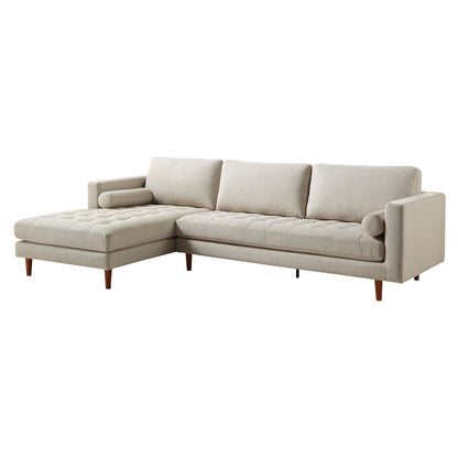 Canapé méridienne 4 places Henrietta en tissu tissé beige, orientation gauche