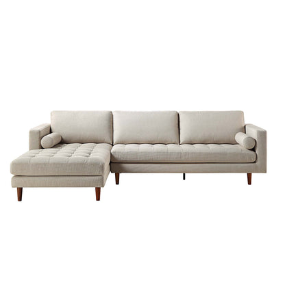 Canapé méridienne 4 places Henrietta en tissu tissé beige, orientation gauche