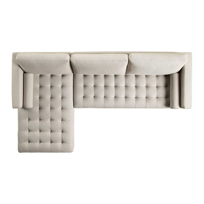 Canapé méridienne 4 places Henrietta en tissu tissé beige, orientation gauche