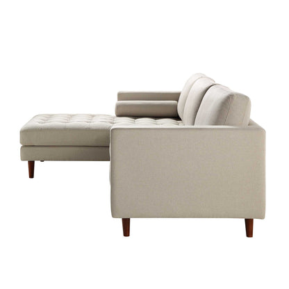 Canapé méridienne 4 places Henrietta en tissu tissé beige, orientation gauche