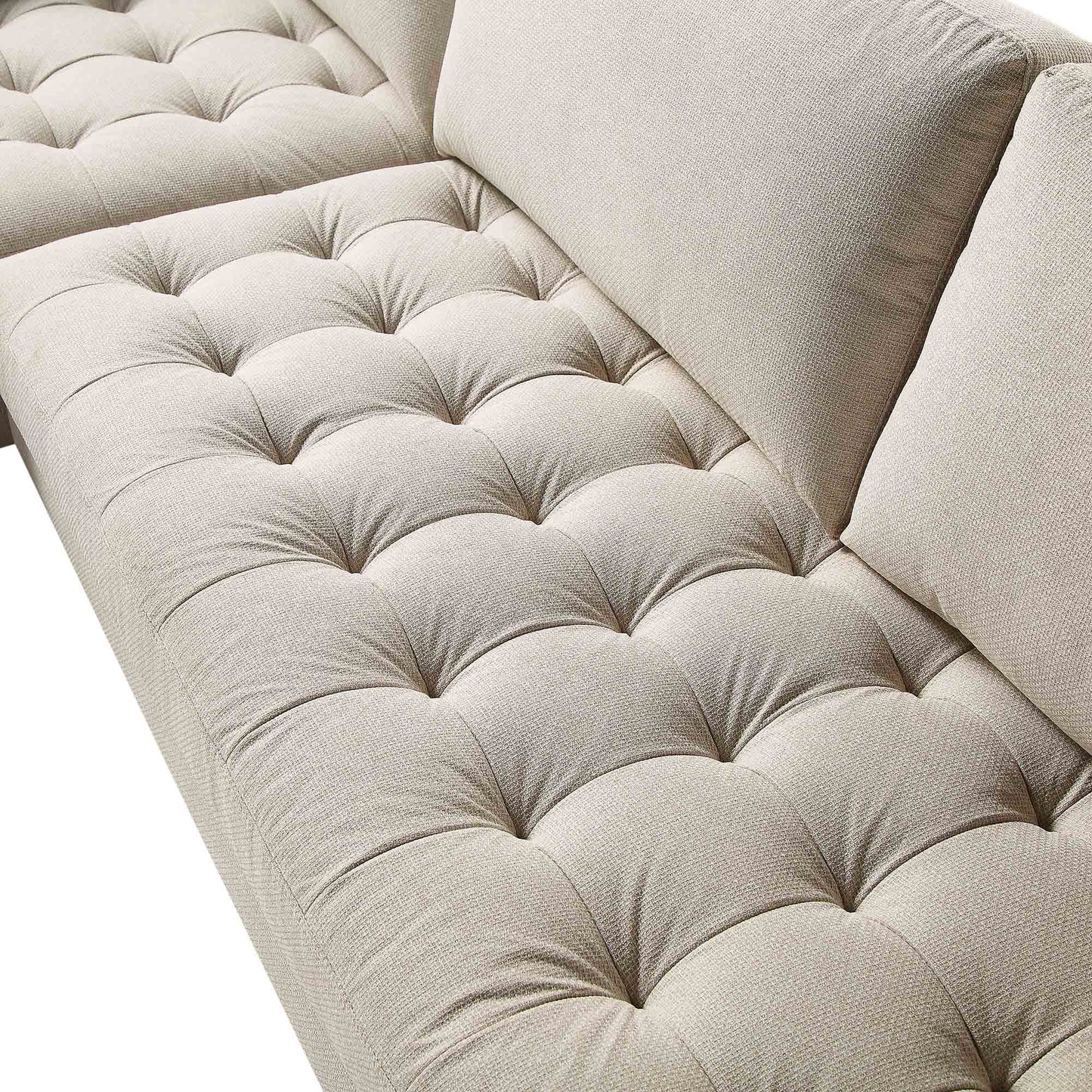 Canapé méridienne 4 places Henrietta en tissu tissé beige, orientation gauche