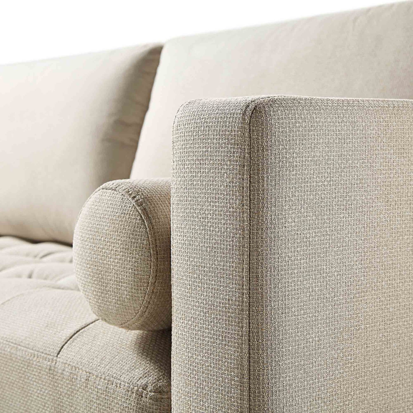Canapé méridienne 4 places Henrietta en tissu tissé beige, orientation gauche
