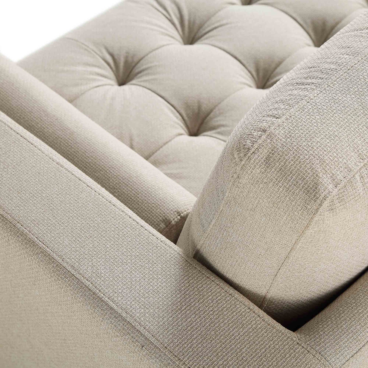 Canapé méridienne 4 places Henrietta en tissu tissé beige, orientation gauche