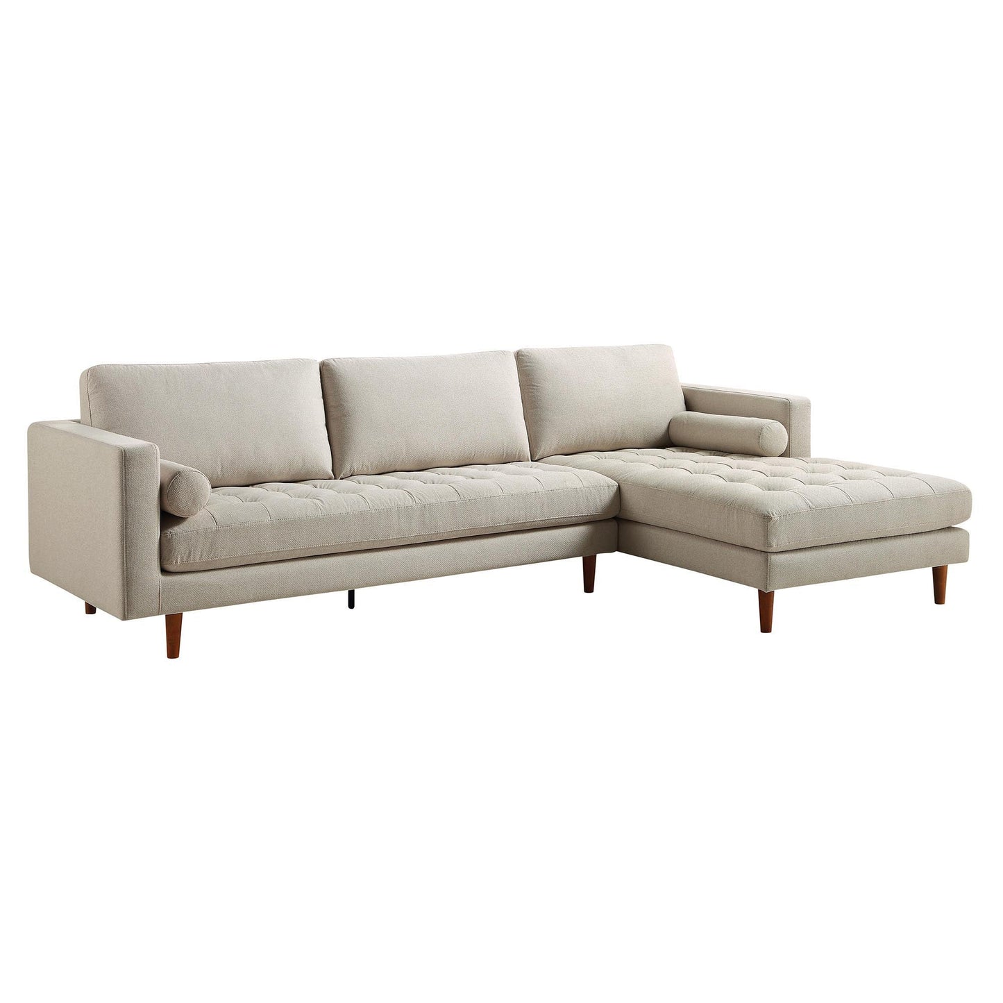 Canapé méridienne 4 places Henrietta en tissu tissé beige, orientation droite