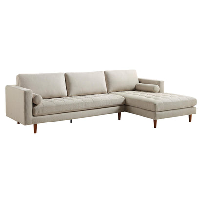 Canapé méridienne 4 places Henrietta en tissu tissé beige, orientation droite